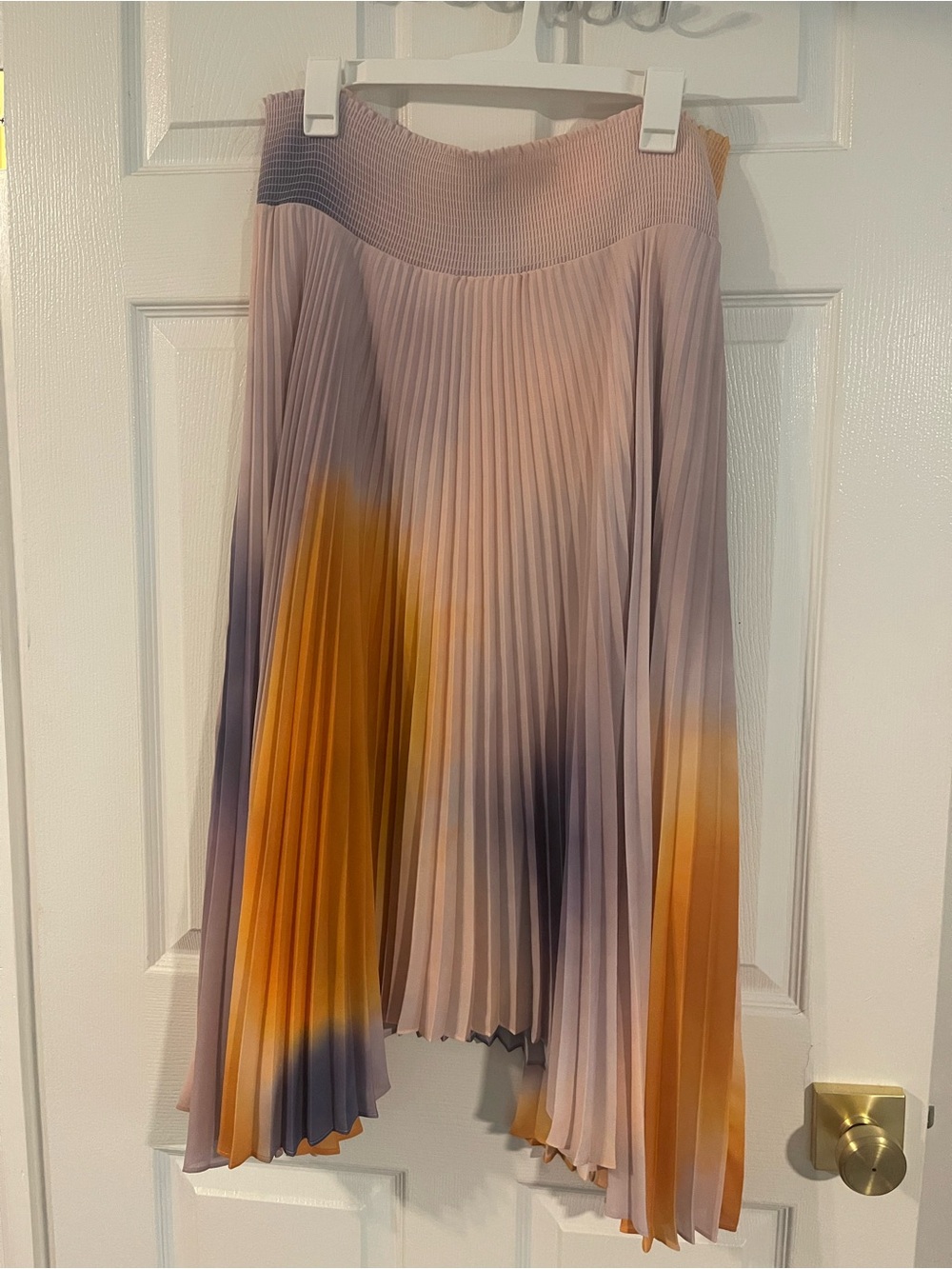 A.L.C. Ombre Pleated Midi Skirt in Dusty Pink, Mustard & Slate